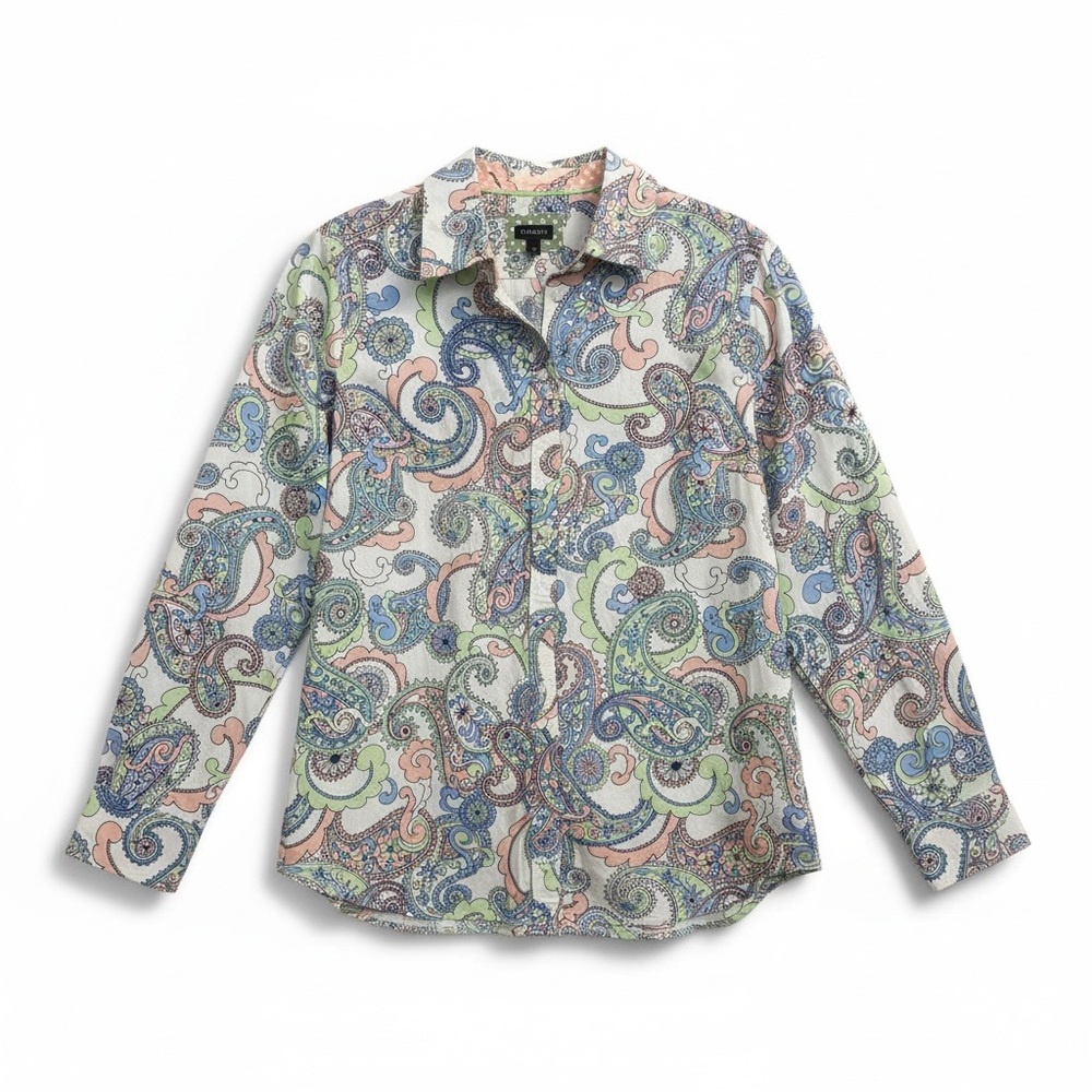 ** Sold ** Talbots women’s cotton  Multicolor Paisley button front shirt size M - Picture 1 of 6